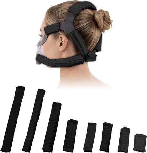 8 قطع من أغطية حزام قناع CPAP الساتان، وسائد قناع CPAP ناعمة ومريحة، وأغطية حزام أغطية الرأس CPAP لتناسب Airfit F20، وواقي شعر CPAP، وملحقات CPAP لتقليل العلامات الحمراء (أسود) in Kuwait
