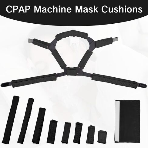 8 قطع من أغطية حزام قناع CPAP الساتان، وسائد قناع CPAP ناعمة ومريحة، وأغطية حزام أغطية الرأس CPAP لتناسب Airfit F20، وواقي شعر CPAP، وملحقات CPAP لتقليل العلامات الحمراء (أسود) in Kuwait
