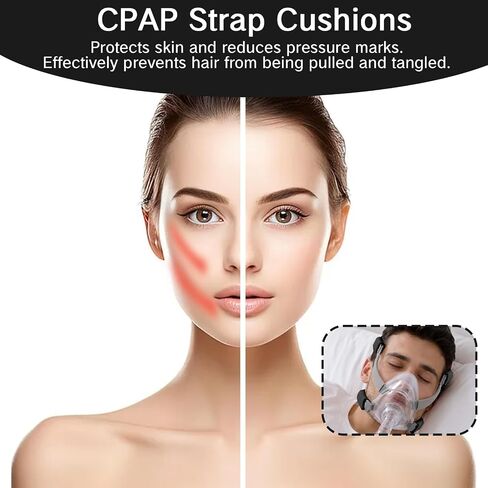 8 قطع من أغطية حزام قناع CPAP الساتان، وسائد قناع CPAP ناعمة ومريحة، وأغطية حزام أغطية الرأس CPAP لتناسب Airfit F20، وواقي شعر CPAP، وملحقات CPAP لتقليل العلامات الحمراء (أسود) in Kuwait
