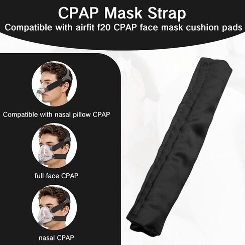 8 قطع من أغطية حزام قناع CPAP الساتان، وسائد قناع CPAP ناعمة ومريحة، وأغطية حزام أغطية الرأس CPAP لتناسب Airfit F20، وواقي شعر CPAP، وملحقات CPAP لتقليل العلامات الحمراء (أسود) in Kuwait