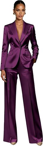 Satin Pant Suits for Women Dressy 2 Piece Peak Lapel Womens Suits for Wedding Formal Work Office Business Outfits in Kuwait