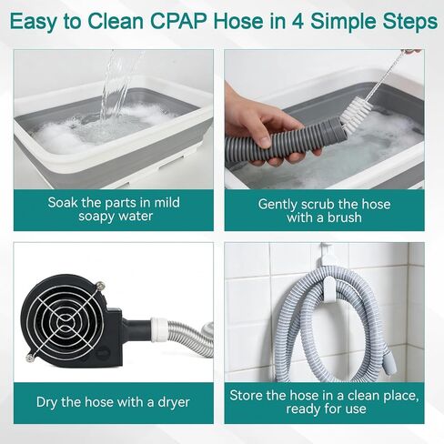11 Pack CPAP Cleaning Kit – 78.7 in Extra-Thick Hose Brush, CPAP Hose Dryer Compatible with 22 mm Hoses, Collapsible Wash Basin, 2 CPAP Hose Holder Clips, Portable CPAP Cleaning Supplies (White) in Saudi Arabia
