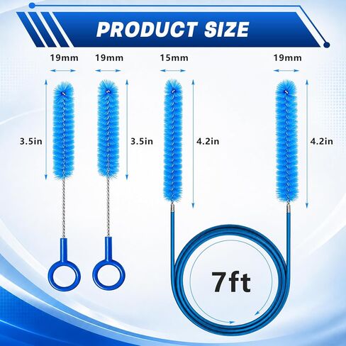 CPAP Hose Brush 7-Foot Rubber-Wrapped Steel Wire CPAP Tube Cleaning Brush for Standard 22mm & 15mm Diameter Tubes, with 2 Detail Brushes for Mask, Vent & Humidifier Cleaning (Blue) in Saudi Arabia