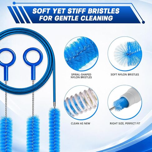 CPAP Hose Brush 7-Foot Rubber-Wrapped Steel Wire CPAP Tube Cleaning Brush for Standard 22mm & 15mm Diameter Tubes, with 2 Detail Brushes for Mask, Vent & Humidifier Cleaning (Blue) in Saudi Arabia