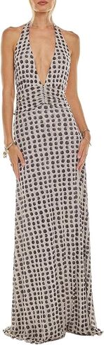 Women Halter Backless Dress Deep V Neck Open Back Mesh Maxi Dress Beach Vacation Wedding Guest in Saudi Arabia