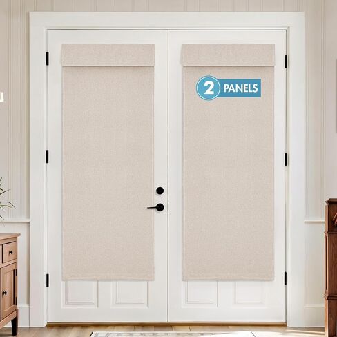MIULEE 2 Panels 100% Blackout Linen French Door Curtains Set of 2, Privacy No Drill Thermal Insulated Room Darkening Blinds,Window Shades for Patio Front Entry Back Door Glass,W26 x L68 Inch, Natural in Kuwait