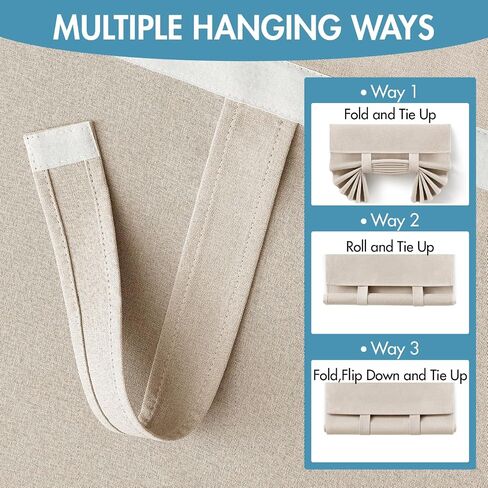 MIULEE 2 Panels 100% Blackout Linen French Door Curtains Set of 2, Privacy No Drill Thermal Insulated Room Darkening Blinds,Window Shades for Patio Front Entry Back Door Glass,W26 x L68 Inch, Natural in Kuwait