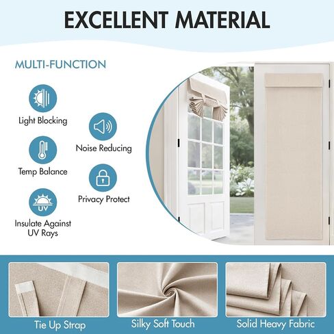 MIULEE 2 Panels 100% Blackout Linen French Door Curtains Set of 2, Privacy No Drill Thermal Insulated Room Darkening Blinds,Window Shades for Patio Front Entry Back Door Glass,W26 x L68 Inch, Natural in Kuwait
