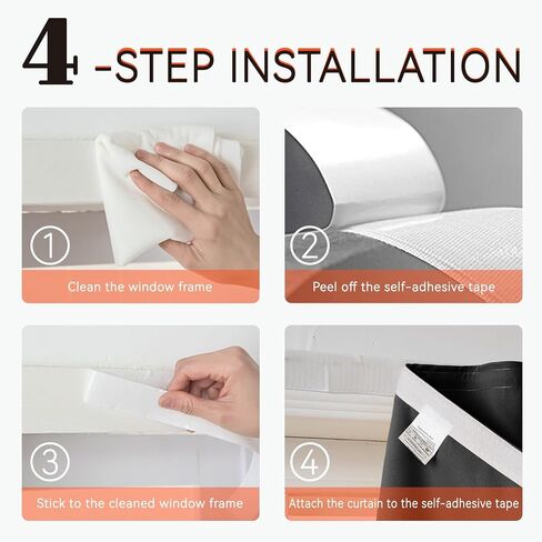 Jilron Self Adhesive Blackout Curtains, Adhesive Window Cover, No Drill Easy Install, Renter Friendly for Bedroom, Privacy Protection (Black 35 * 59in-1P) in Kuwait