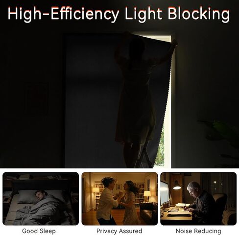 Jilron Self Adhesive Blackout Curtains, Adhesive Window Cover, No Drill Easy Install, Renter Friendly for Bedroom, Privacy Protection (Black 35 * 59in-1P) in Kuwait