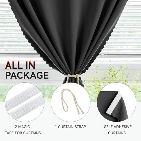 Jilron Self Adhesive Blackout Curtains, Adhesive Window Cover, No Drill Easy Install, Renter Friendly for Bedroom, Privacy Protection (Black 35 * 59in-1P) in Kuwait