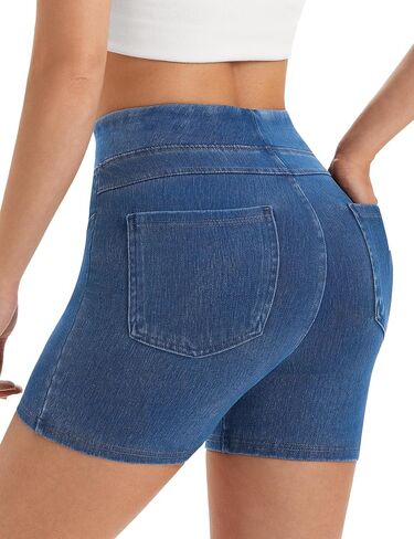 AVAMO Stretchy Jean Shorts for Women Pull On High Waisted Denim Shorts Elastic Waist Tummy Control Jorts with Pockets in Saudi Arabia