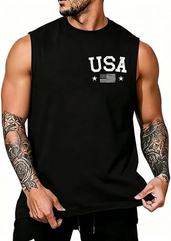 4th of July Shirts for Men Patriotic Tank Tops American Flag Muscle Sleeveless Shirt USA Tank Top in Saudi Arabia