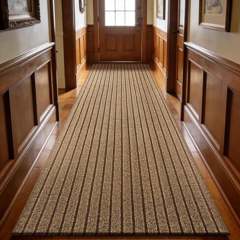 2ft x 6ft Runner Rug, Non Slip Indoor Outdoor Rugs, Waterproof Low Profile Carpet Runners for Hallway Entryway Kitchen Garage Patio Balcony, Custom, Brown Stripes in Kuwait