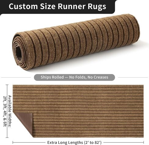 2ft x 6ft Runner Rug, Non Slip Indoor Outdoor Rugs, Waterproof Low Profile Carpet Runners for Hallway Entryway Kitchen Garage Patio Balcony, Custom, Brown Stripes in Kuwait