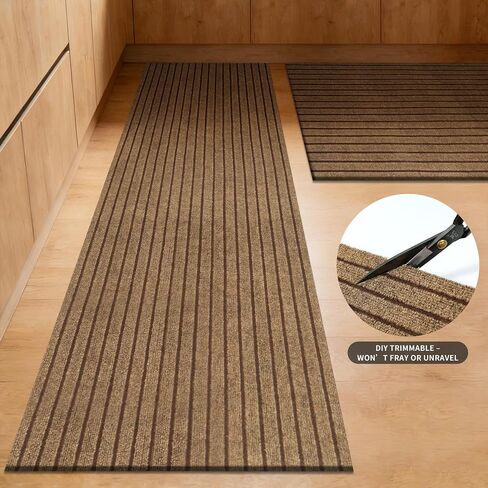 2ft x 6ft Runner Rug, Non Slip Indoor Outdoor Rugs, Waterproof Low Profile Carpet Runners for Hallway Entryway Kitchen Garage Patio Balcony, Custom, Brown Stripes in Kuwait
