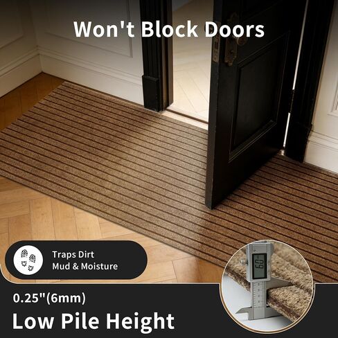 2ft x 6ft Runner Rug, Non Slip Indoor Outdoor Rugs, Waterproof Low Profile Carpet Runners for Hallway Entryway Kitchen Garage Patio Balcony, Custom, Brown Stripes in Kuwait