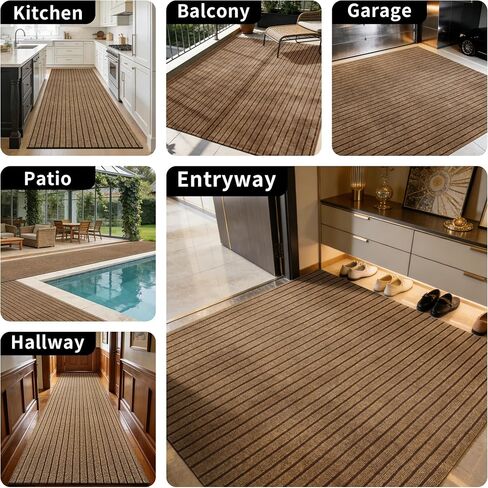 2ft x 6ft Runner Rug, Non Slip Indoor Outdoor Rugs, Waterproof Low Profile Carpet Runners for Hallway Entryway Kitchen Garage Patio Balcony, Custom, Brown Stripes in Kuwait