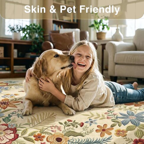 FMFUNCTEX 2x6 Runner Rug Floral Washable Beige Neutral Vintage Flower Botanical Cottage Boho Non Slip Low Pile Indoor Carpet Scalloped Hallway Entryway Rugs for Kitchen Bedroom Laundry Entry Bedside in Kuwait
