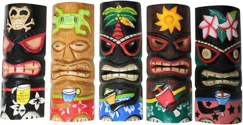 WorldBazzar HANDMADE 39" TIKI BAR SIGN & SET OF 5 TIKI MASKS 12" POLYNESIAN HAWAIIAN WALL ART RUSTIC TROPICAL ISLAND DECOR in Saudi Arabia