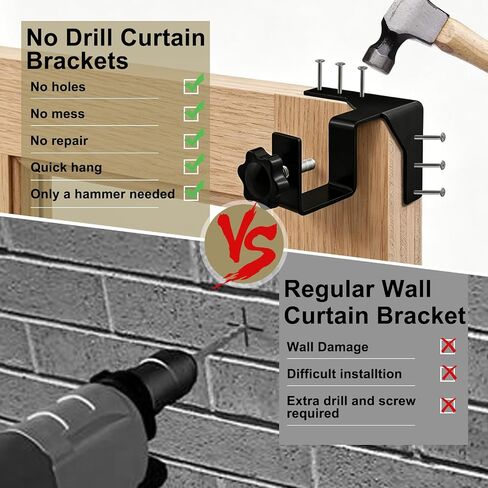No Drill Single Curtain Rod Brackets with Magnetic Buckles, No Damage Curtain Rod Holders Single Hook, Ideal for Curtain Hanging and Frame Decor (3pcs) in Kuwait