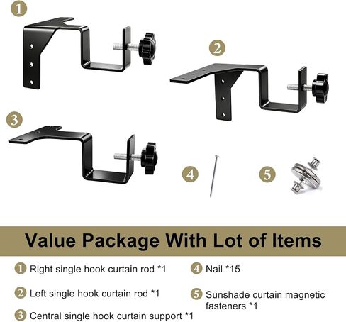 No Drill Single Curtain Rod Brackets with Magnetic Buckles, No Damage Curtain Rod Holders Single Hook, Ideal for Curtain Hanging and Frame Decor (3pcs) in Kuwait