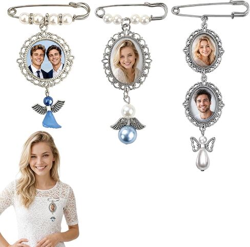 3-Piece Set of Photo Pendants for Bouquet Keepsakes, Wedding Bouquet Photo Charms, Bouquet Charms for Wedding Memory, Alloy Material for Lasting Preservation of Cherished Moments in Kuwait