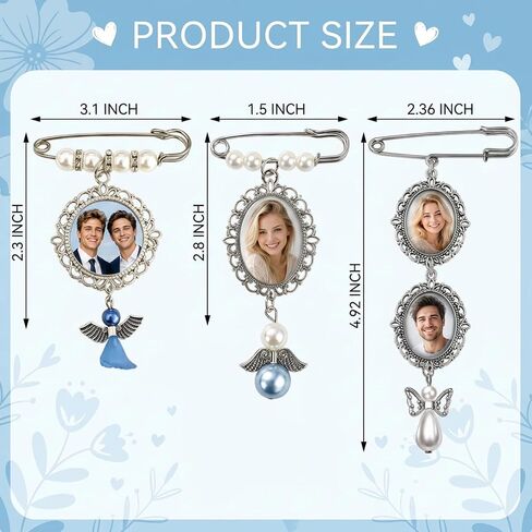3-Piece Set of Photo Pendants for Bouquet Keepsakes, Wedding Bouquet Photo Charms, Bouquet Charms for Wedding Memory, Alloy Material for Lasting Preservation of Cherished Moments in Kuwait
