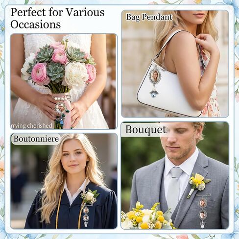 3-Piece Set of Photo Pendants for Bouquet Keepsakes, Wedding Bouquet Photo Charms, Bouquet Charms for Wedding Memory, Alloy Material for Lasting Preservation of Cherished Moments in Kuwait