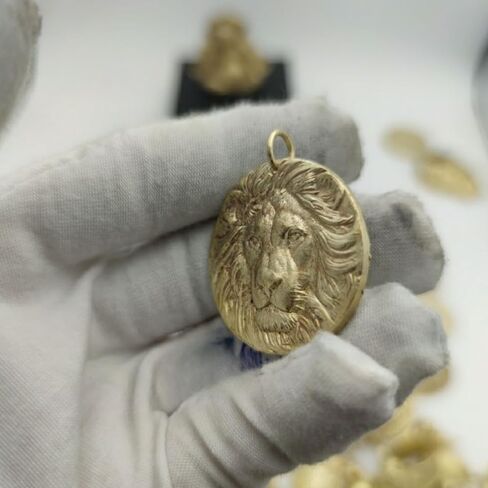 Brass Lion Head Embossed Round Plaque Pendant,Necklace Ornament and Keychain Pendant Decor in Kuwait