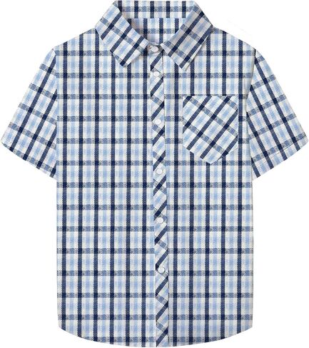 SANGTREE Girls and Women Plaid Shirt Short Sleeve Button Down Summer Blouses Tops in Kuwait