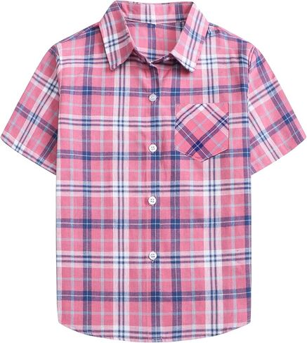 SANGTREE Girls and Women Plaid Shirt Short Sleeve Button Down Summer Blouses Tops in Kuwait
