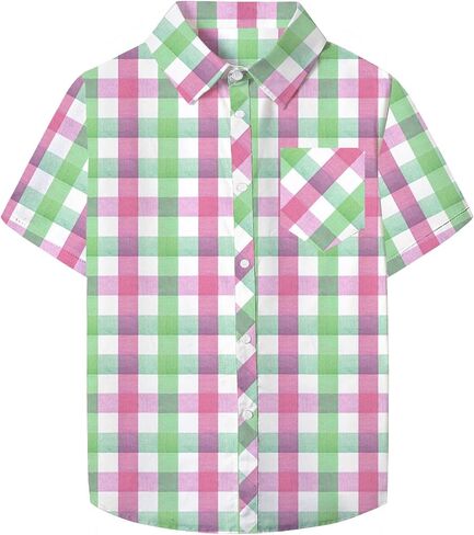 SANGTREE Girls and Women Plaid Shirt Short Sleeve Button Down Summer Blouses Tops in Kuwait