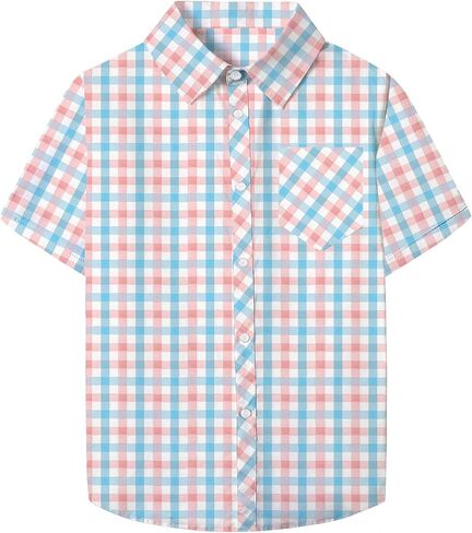 SANGTREE Girls and Women Plaid Shirt Short Sleeve Button Down Summer Blouses Tops in Kuwait