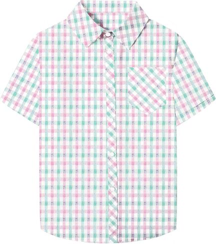 SANGTREE Girls and Women Plaid Shirt Short Sleeve Button Down Summer Blouses Tops in Kuwait