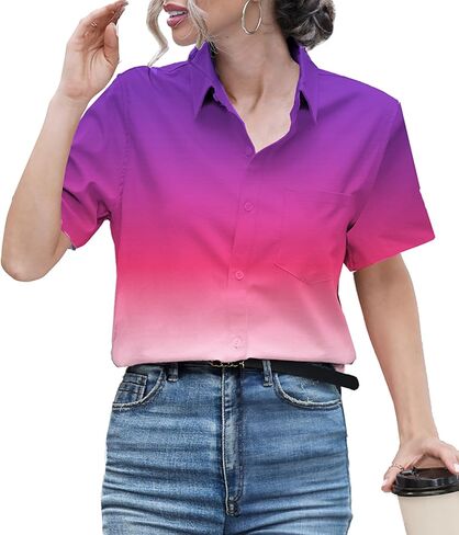 SANGTREE Girls and Women Plaid Shirt Short Sleeve Button Down Summer Blouses Tops in Kuwait