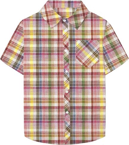 SANGTREE Girls and Women Plaid Shirt Short Sleeve Button Down Summer Blouses Tops in Kuwait