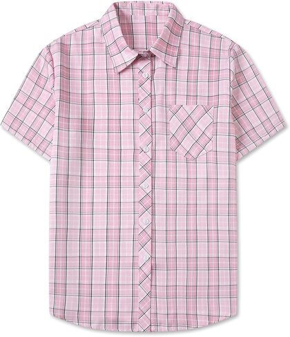 SANGTREE Girls and Women Plaid Shirt Short Sleeve Button Down Summer Blouses Tops in Kuwait