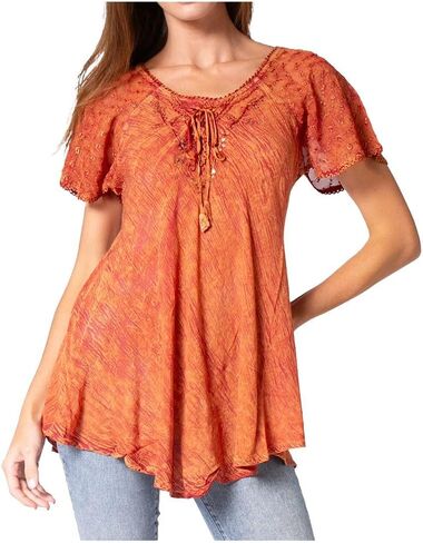 Sakkas Ellie Sequin Embroidered Cap Sleeve Scoop Neck Relaxed Fit Blouse in Kuwait