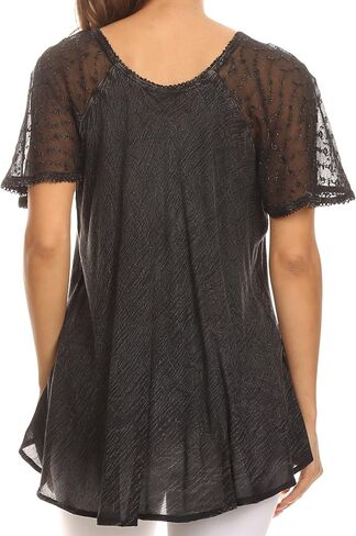 Sakkas Ellie Sequin Embroidered Cap Sleeve Scoop Neck Relaxed Fit Blouse in Kuwait