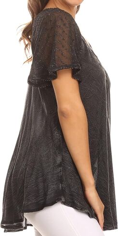 Sakkas Ellie Sequin Embroidered Cap Sleeve Scoop Neck Relaxed Fit Blouse in Kuwait
