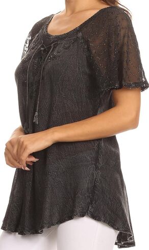 Sakkas Ellie Sequin Embroidered Cap Sleeve Scoop Neck Relaxed Fit Blouse in Kuwait