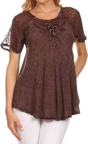 Sakkas Ellie Sequin Embroidered Cap Sleeve Scoop Neck Relaxed Fit Blouse in Kuwait