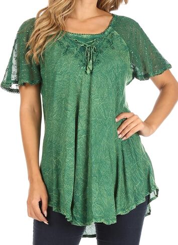 Sakkas Ellie Sequin Embroidered Cap Sleeve Scoop Neck Relaxed Fit Blouse in Kuwait