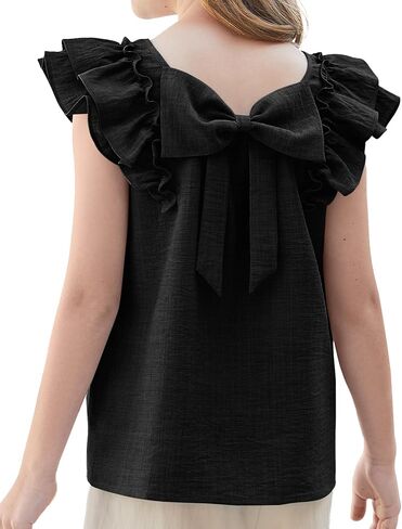 Girls Blouse Cute Shirts for Girls Tie Back Ruffle Short Sleeve Crewneck Shirts Summer Tops 5-14Years in Saudi Arabia