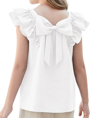 Girls Blouse Cute Shirts for Girls Tie Back Ruffle Short Sleeve Crewneck Shirts Summer Tops 5-14Years in Saudi Arabia