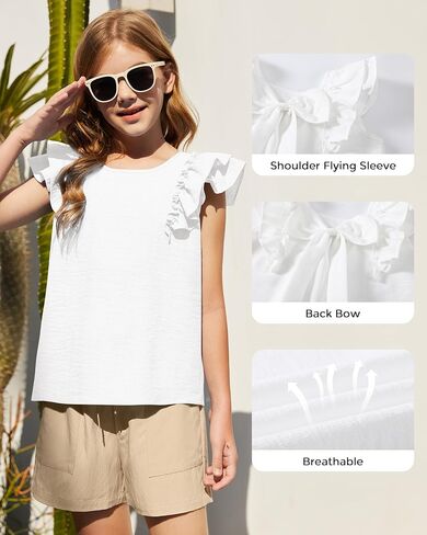 Girls Blouse Cute Shirts for Girls Tie Back Ruffle Short Sleeve Crewneck Shirts Summer Tops 5-14Years in Saudi Arabia