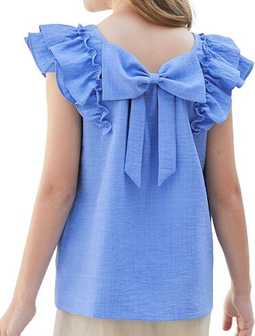 Girls Blouse Cute Shirts for Girls Tie Back Ruffle Short Sleeve Crewneck Shirts Summer Tops 5-14Years in Saudi Arabia