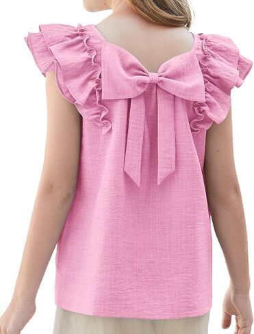 Girls Blouse Cute Shirts for Girls Tie Back Ruffle Short Sleeve Crewneck Shirts Summer Tops 5-14Years in Saudi Arabia