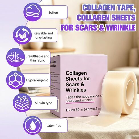 Collagen Tape, Collagen Sheets for Scars & Wrinkle, Silicone Scar Removal Strips for Various Different Scars and Wrinkles, for Surgeries Burn Acne Wounds Recovery in Saudi Arabia